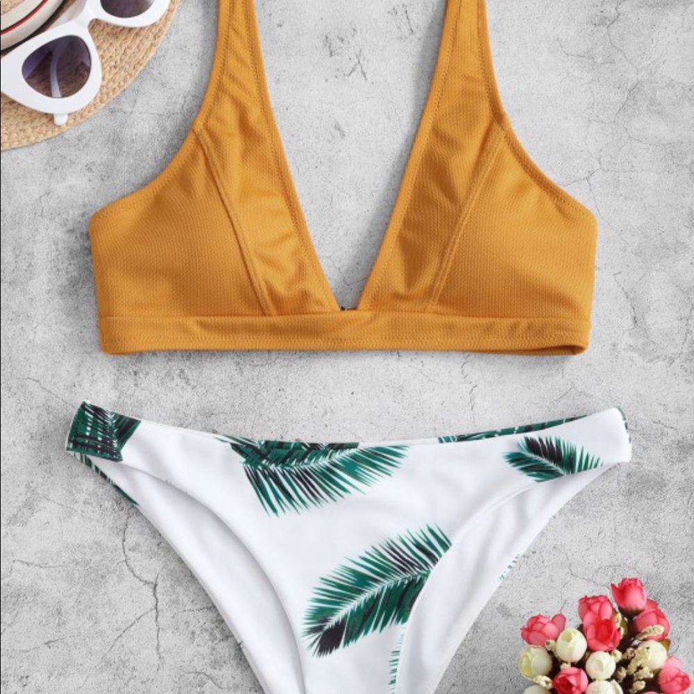 Zaful textured leaf print bikini set
